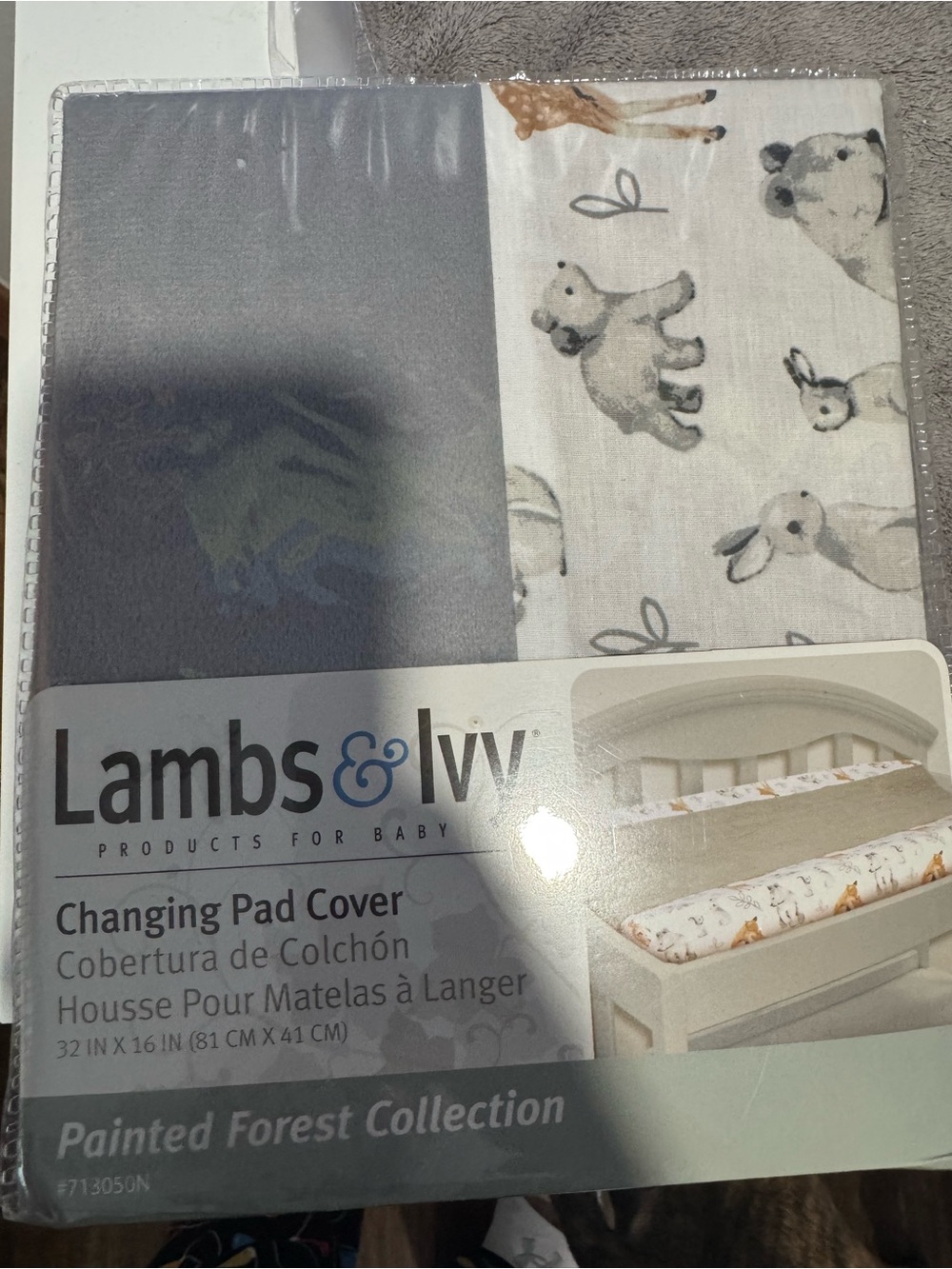 Lambs & Ivy Painted Forest Gray and Cream Changing Pad Cover